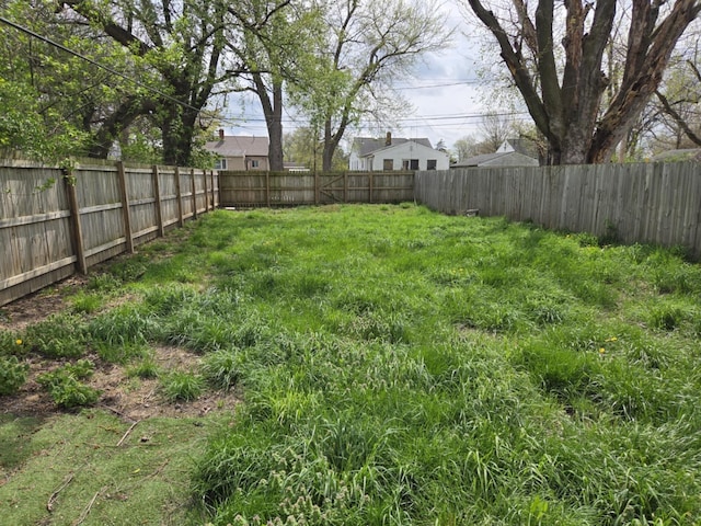 view of yard with a fenced backyard