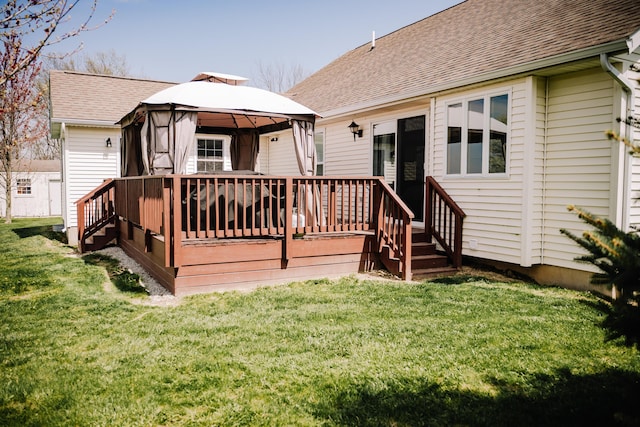 17920 Miller Rd, Richwood, OH 43344 - rear view of property featuring a wooden deck, a gazebo, a yard, and a shingled roof