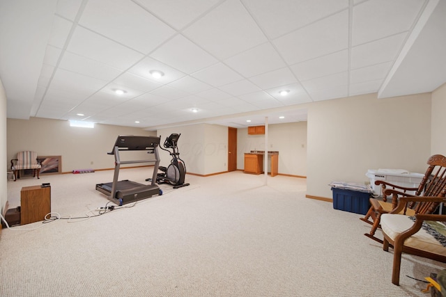 2882 Kool Air Way, Columbus, OH 43231 - exercise area featuring a paneled ceiling, baseboards, carpet floors, and recessed lighting