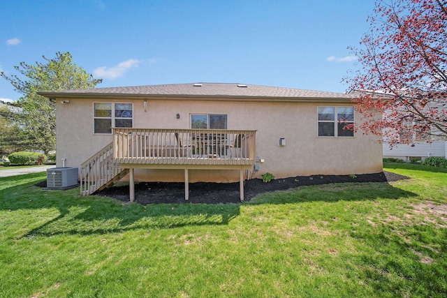 2882 Kool Air Way, Columbus, OH 43231 - back of house featuring a wooden deck, central AC unit, stairs, and stucco siding