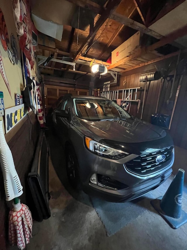 garage with a garage door opener