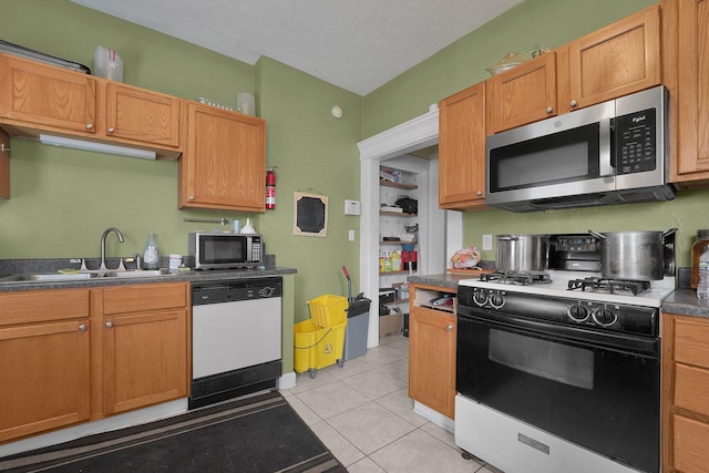 kitchen with stainless steel microwave, dishwasher, range with gas stovetop, and a sink
