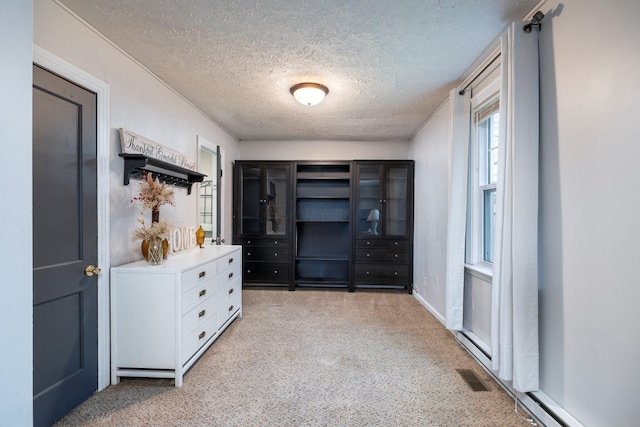 spacious closet with light colored carpet and visible vents