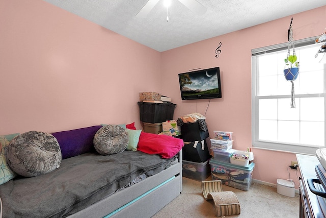 3161 Bowdoin Cir, Columbus, OH 43204 - carpeted living room with ceiling fan, baseboards, and a textured ceiling