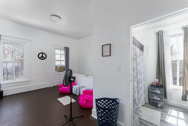 interior space featuring baseboards and wood finished floors