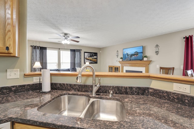 2131 Ripple Rd, Hilliard, OH 43026 - interior details with a sink, a ceiling fan, and a textured ceiling
