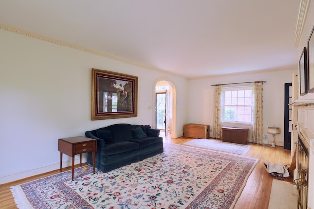 536 E Allen St, Lancaster, OH 43130 - living room with a healthy amount of sunlight, ornamental molding, and light wood-type flooring