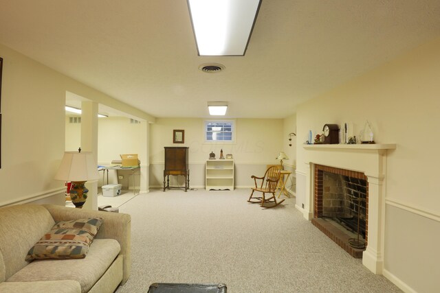 536 E Allen St, Lancaster, OH 43130 - living room with carpet flooring, visible vents, and a fireplace