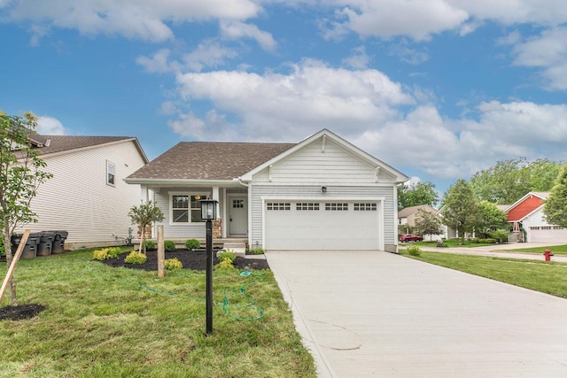 325 Woods Edge Loop, Pataskala, OH 43062 - view of front of home with an attached garage, concrete driveway, a front lawn, and covered porch