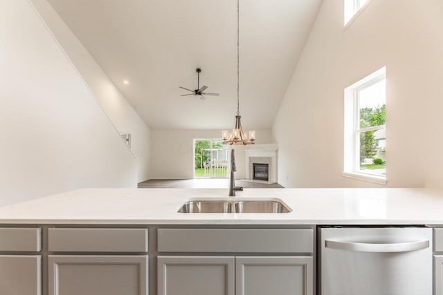 325 Woods Edge Loop, Pataskala, OH 43062 - kitchen featuring dishwasher, gray cabinetry, a sink, and open floor plan