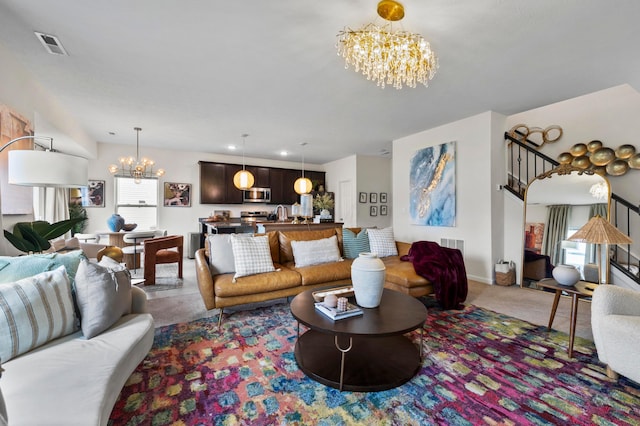 5938 Bears Run Rd, Columbus, OH 43232 - carpeted living room featuring a chandelier and healthy amount of natural light