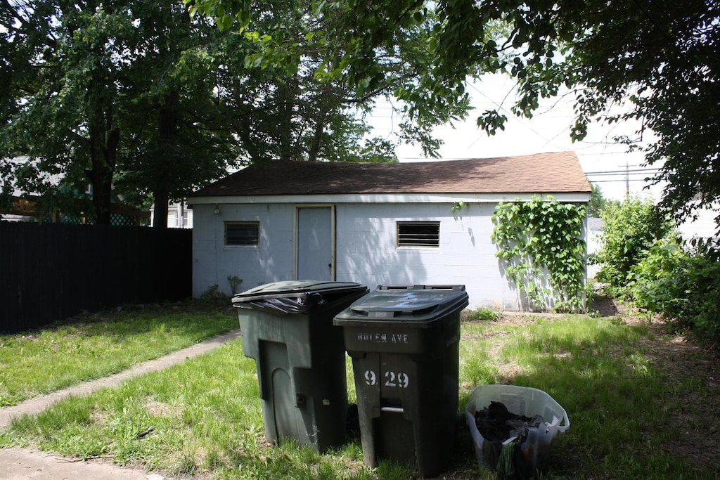 929 Bulen Ave, Columbus, OH 43206 - back of property with a shingled roof and an outbuilding