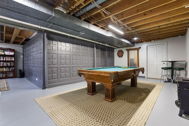 recreation room featuring pool table and finished concrete floors