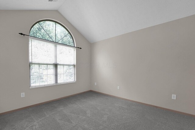 5585 Meadowood Ln, Westerville, OH 43082 - empty room featuring carpet flooring, vaulted ceiling, and baseboards