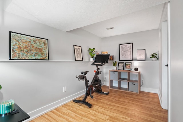 5133 Hidden View Dr, Hilliard, OH 43026 - exercise area with wood finished floors, baseboards, and a textured ceiling