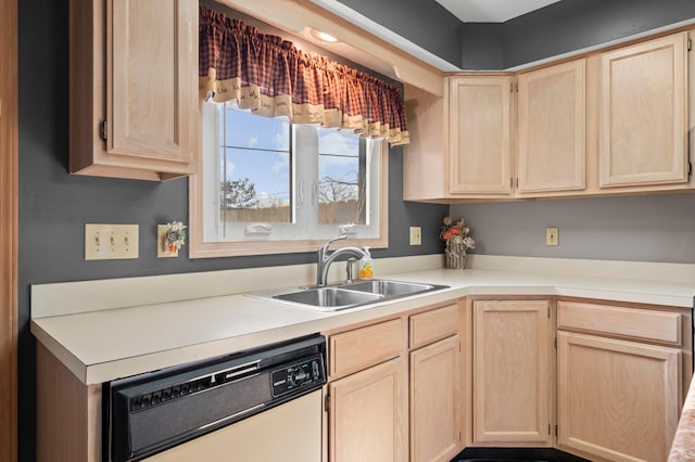 5796 Thada Ln, Columbus, OH 43229 - kitchen with light countertops, dishwasher, light brown cabinets, and a sink