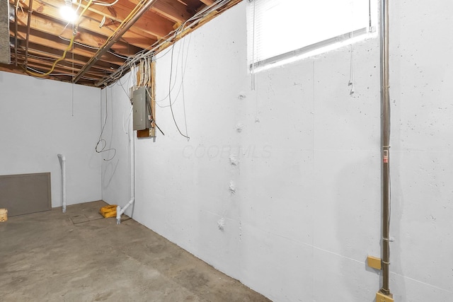 basement featuring electric panel