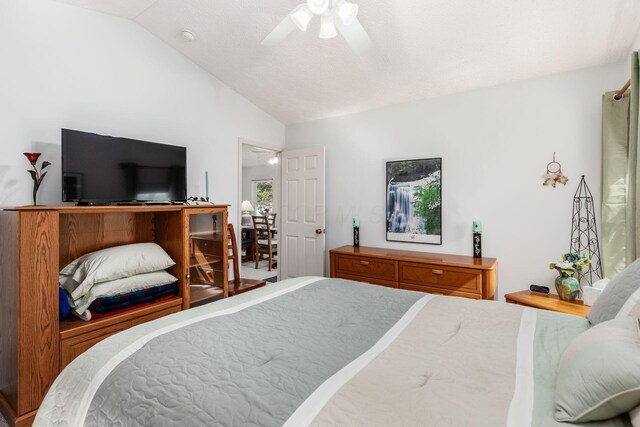 bedroom featuring a ceiling fan and vaulted ceiling