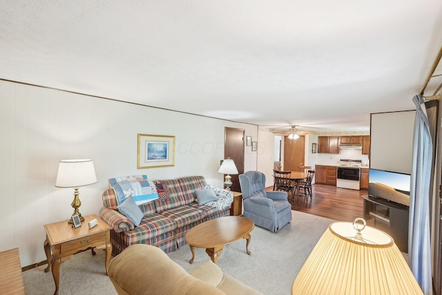 living room with a ceiling fan
