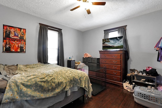 940 3rd St, Logan, OH 43138 - bedroom featuring dark wood finished floors, multiple windows, a textured ceiling, and ceiling fan