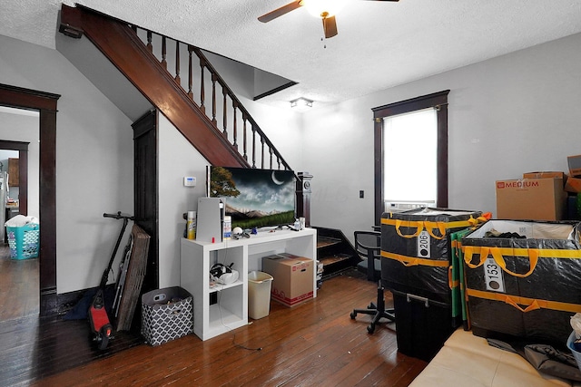 940 3rd St, Logan, OH 43138 - home office featuring a textured ceiling, hardwood / wood-style flooring, and ceiling fan