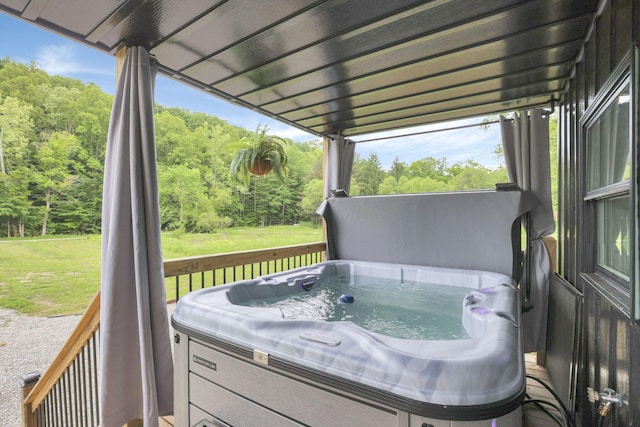 62579 Dunkle Creek Rd, Mcarthur, OH 45651 - wooden deck featuring a hot tub and a yard