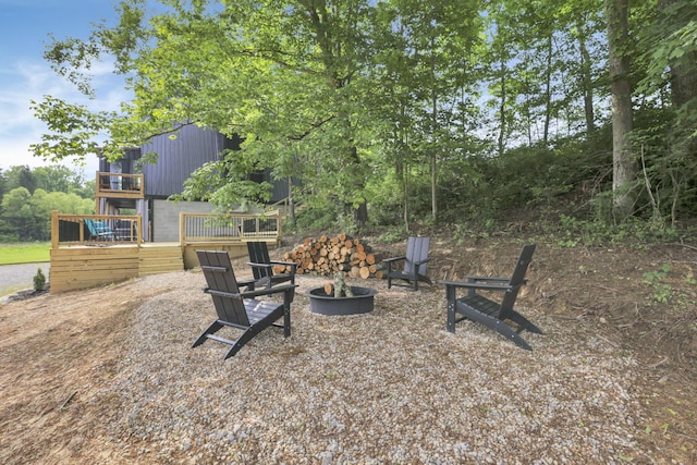 62579 Dunkle Creek Rd, Mcarthur, OH 45651 - view of yard with a fire pit and a wooden deck