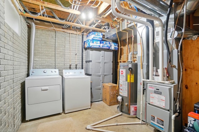 unfinished below grade area with water heater and washing machine and dryer