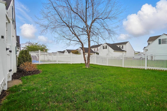 view of yard featuring a residential view and a fenced backyard