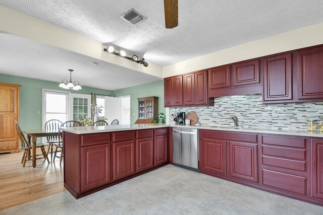 kitchen featuring reddish brown cabinets, a sink, and dishwasher
