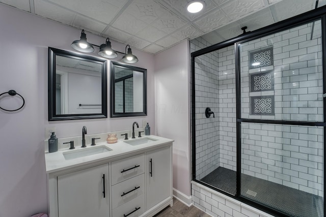 779 Millstone Ln, Mount Vernon, OH 43050 - full bathroom featuring a shower stall, wood finished floors, a sink, and double vanity