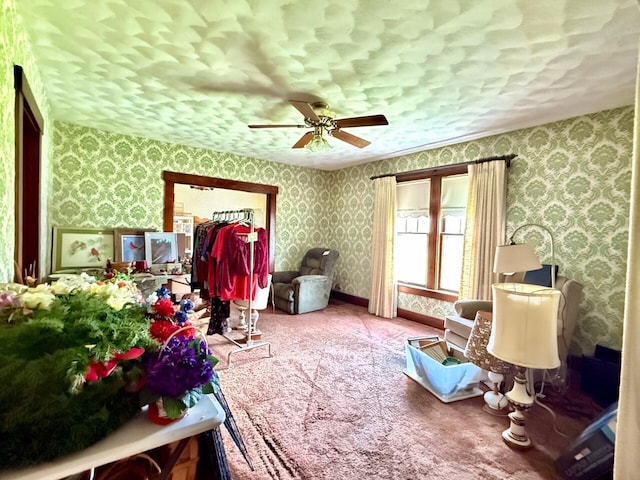 15825 State Route 207, Mount Sterling, OH 43143 - interior space with a ceiling fan, wallpapered walls, and carpet