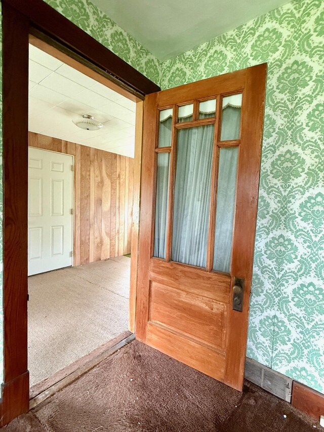 15825 State Route 207, Mount Sterling, OH 43143 - doorway to outside featuring wallpapered walls and carpet