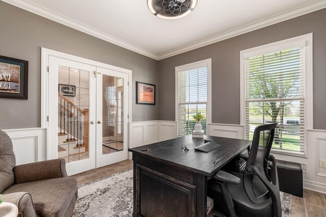 6509 Spring Run Dr, Westerville, OH 43082 - office space featuring ornamental molding, french doors, a healthy amount of sunlight, and a decorative wall
