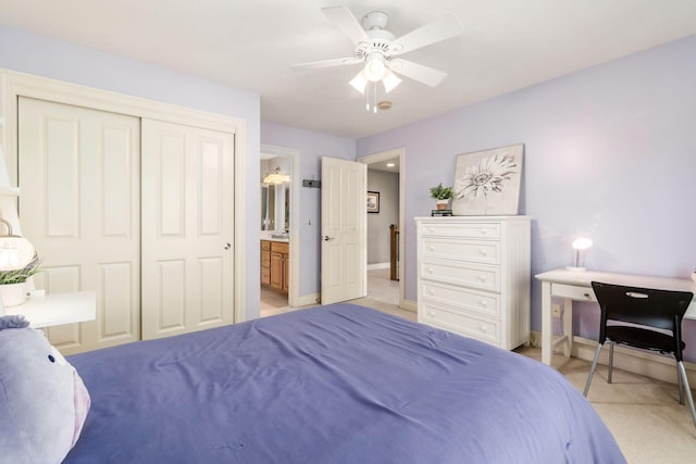 6509 Spring Run Dr, Westerville, OH 43082 - bedroom featuring a closet, a ceiling fan, baseboards, and light carpet