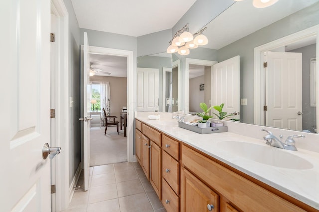 6509 Spring Run Dr, Westerville, OH 43082 - bathroom with a sink, tile patterned flooring, double vanity, and ceiling fan