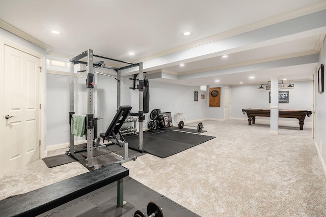 6509 Spring Run Dr, Westerville, OH 43082 - workout area with crown molding, billiards, baseboards, and recessed lighting