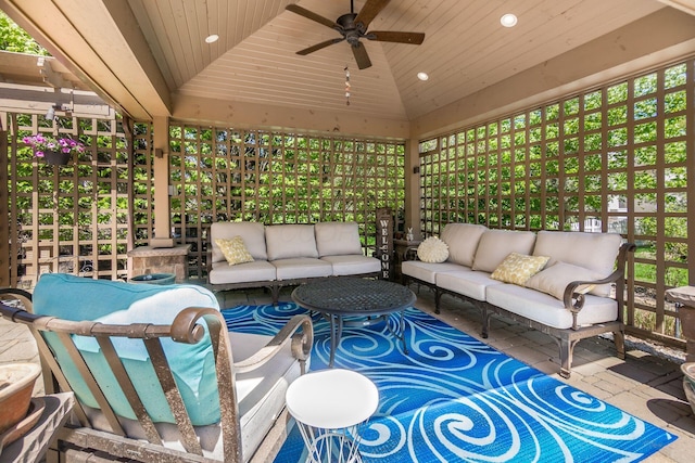 6509 Spring Run Dr, Westerville, OH 43082 - view of patio / terrace with ceiling fan, an outdoor living space, and a gazebo