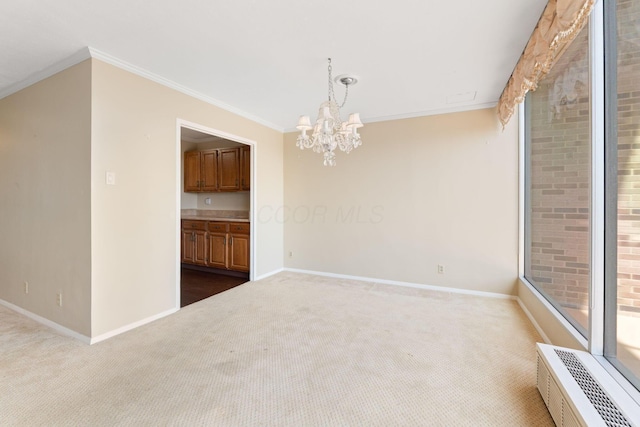 1000 Urlin Ave Unit 520, Columbus, OH 43212 - unfurnished dining area featuring ornamental molding, a chandelier, and carpet floors