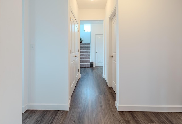 9295 Dewitt Dr, Plain City, OH 43064 - hall featuring baseboards and dark wood finished floors