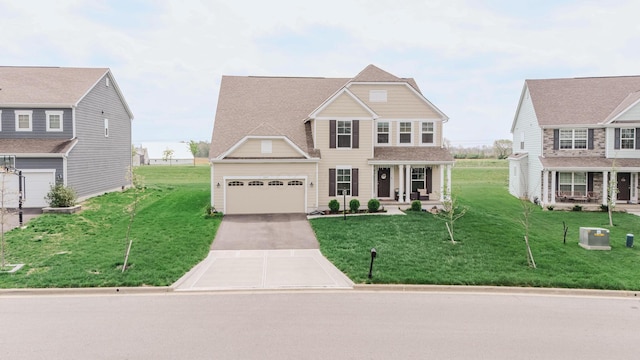 9295 Dewitt Dr, Plain City, OH 43064 - craftsman-style home featuring a porch, a garage, a front lawn, and concrete driveway