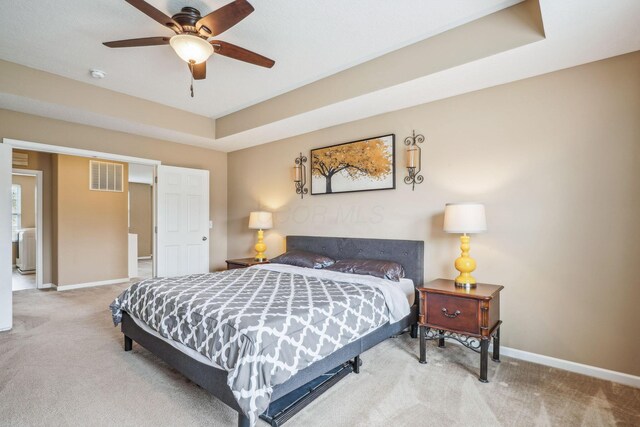 2128 Clay Stone Pl, Reynoldsburg, OH 43068 - bedroom featuring baseboards, visible vents, ceiling fan, and carpet flooring