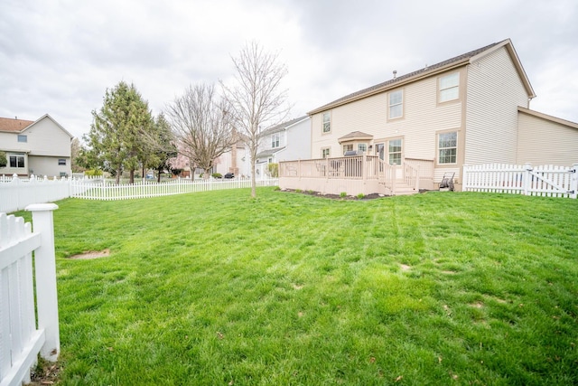 view of yard with a fenced backyard and a deck
