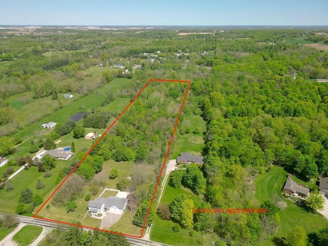 8028 Concord Rd, Johnstown, OH 43031 - aerial overview of property's location featuring a heavily wooded area and property boundaries highlighted