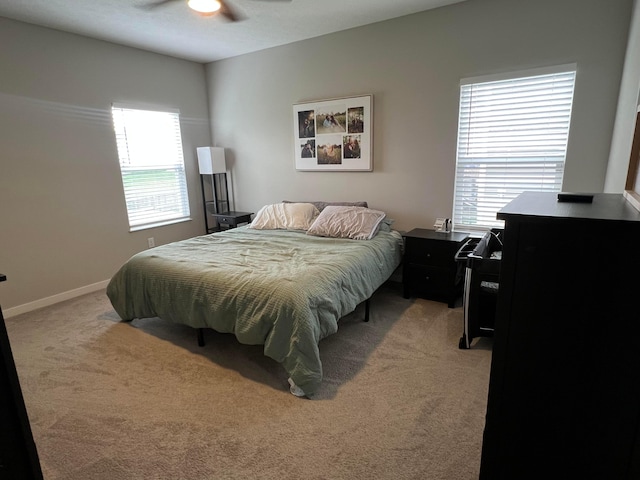 307 Shady Hollow Dr, Commercial Point, OH 43116 - bedroom featuring a ceiling fan, baseboards, and light colored carpet