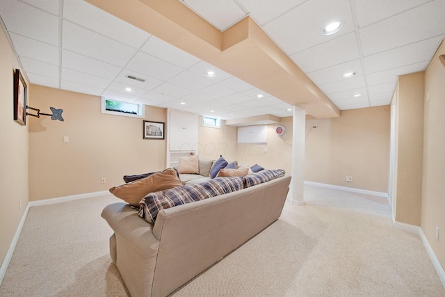 6180 Storm Haven Ct, Lewis Center, OH 43035 - carpeted living area featuring recessed lighting, a drop ceiling, and baseboards