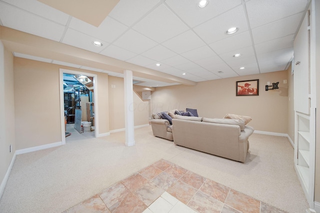 6180 Storm Haven Ct, Lewis Center, OH 43035 - living area with carpet flooring, baseboards, recessed lighting, and a drop ceiling