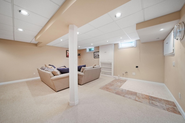 6180 Storm Haven Ct, Lewis Center, OH 43035 - living room featuring carpet, a drop ceiling, baseboards, and recessed lighting