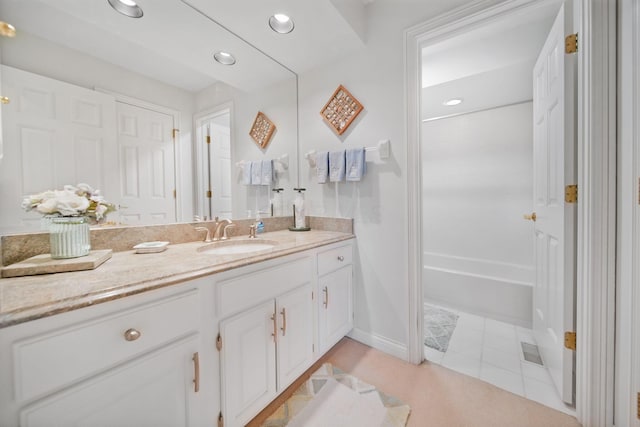 6180 Storm Haven Ct, Lewis Center, OH 43035 - bathroom with vanity, recessed lighting, and shower / bathtub combination
