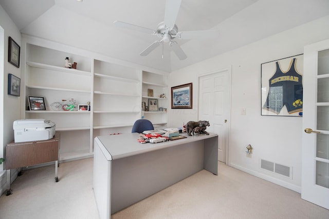 6180 Storm Haven Ct, Lewis Center, OH 43035 - office with light carpet, a ceiling fan, and built in features